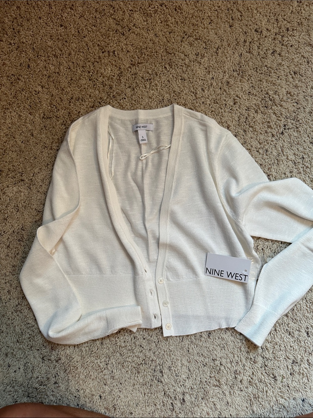 Nine West Ivory V-Neck Button-Front cropped Cardigan